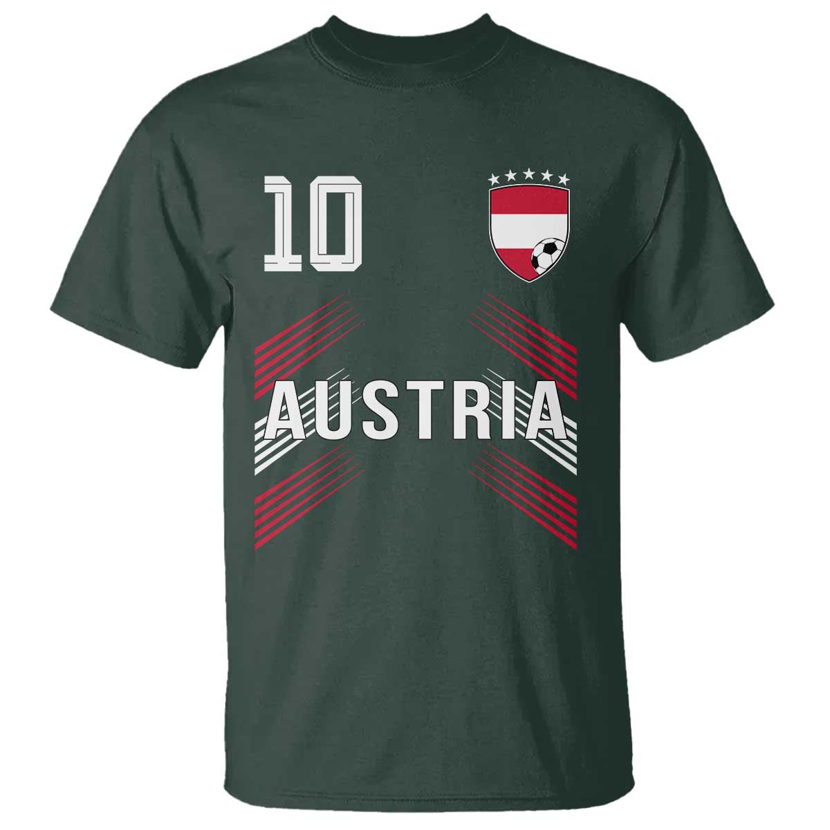 Austria Soccer Sports Graphic Number 10 Jersey Style T Shirt Proud Austrian Football Fans Game Day Pride TS02 Dark Forest Green Print Your Wear