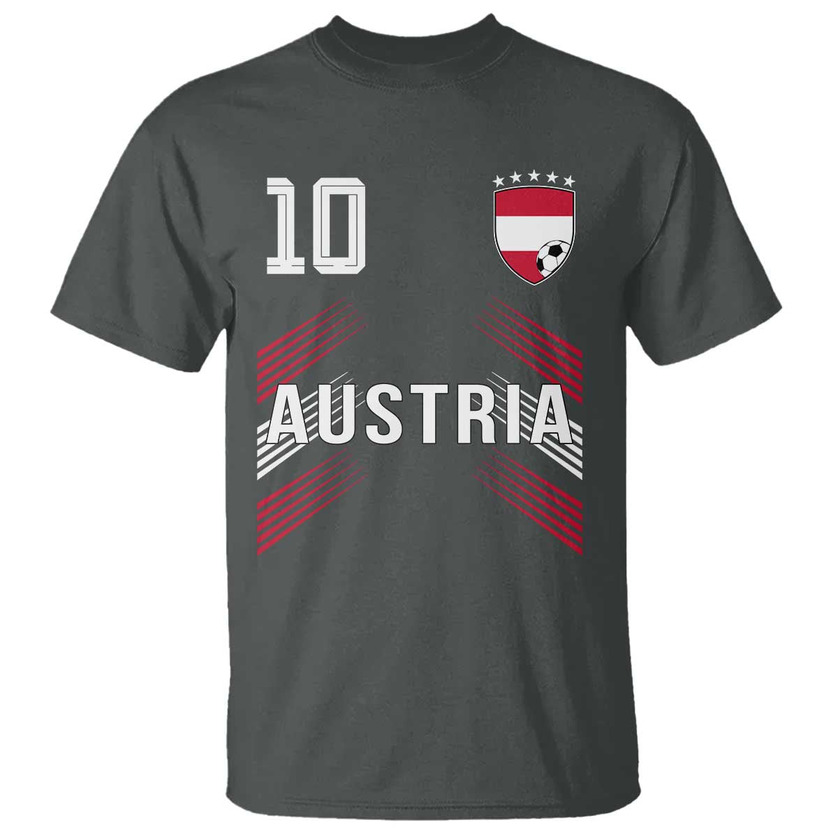 Austria Soccer Sports Graphic Number 10 Jersey Style T Shirt Proud Austrian Football Fans Game Day Pride TS02 Dark Heather Print Your Wear
