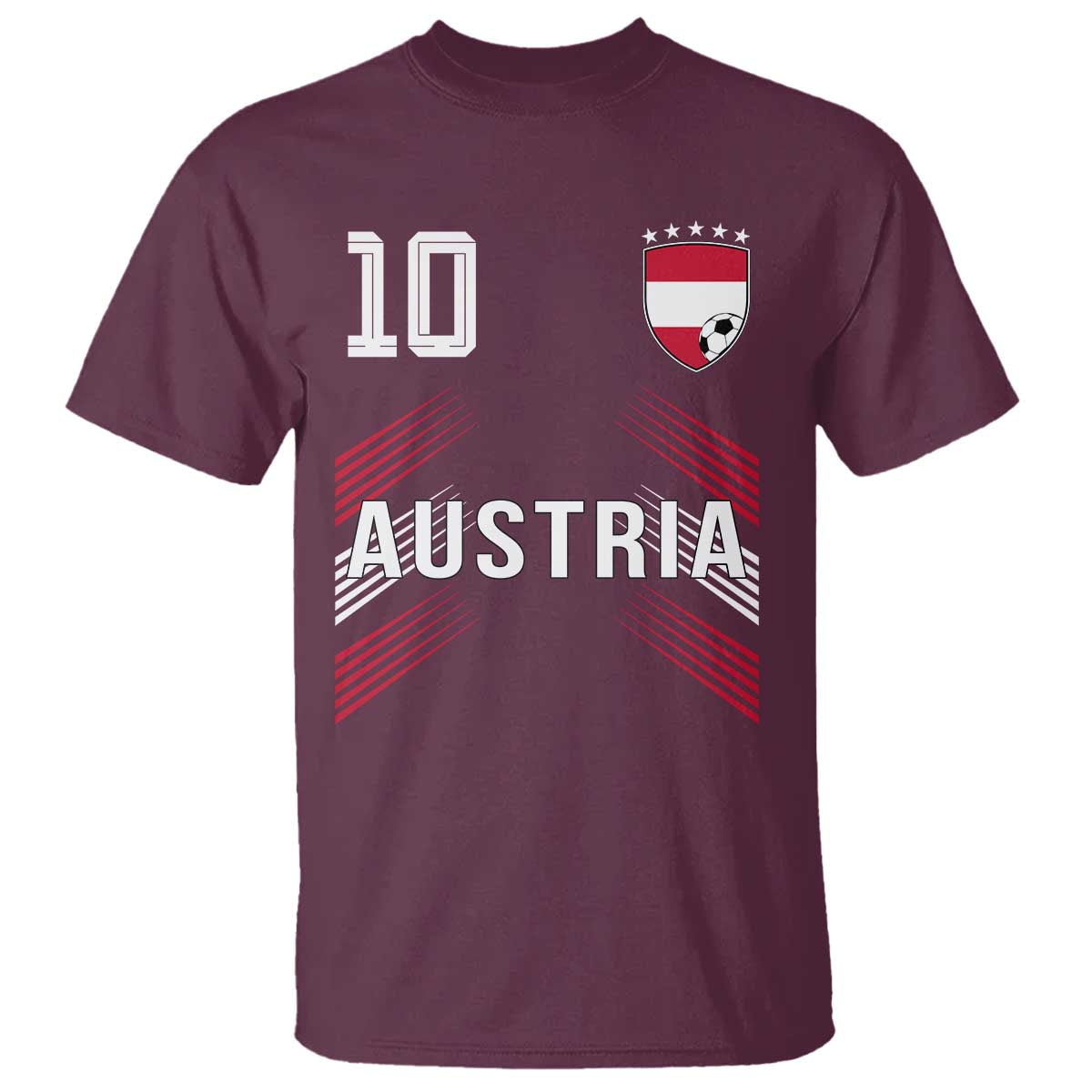 Austria Soccer Sports Graphic Number 10 Jersey Style T Shirt Proud Austrian Football Fans Game Day Pride TS02 Maroon Print Your Wear