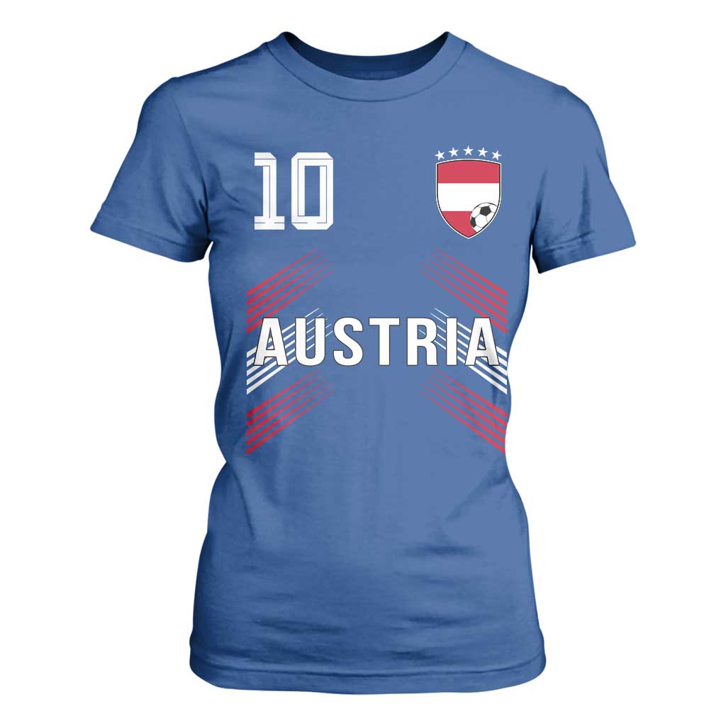 Austria Soccer Sports Graphic Number 10 Jersey Style T Shirt For Women Proud Austrian Football Fans Game Day Pride TS02 Royal Blue Print Your Wear