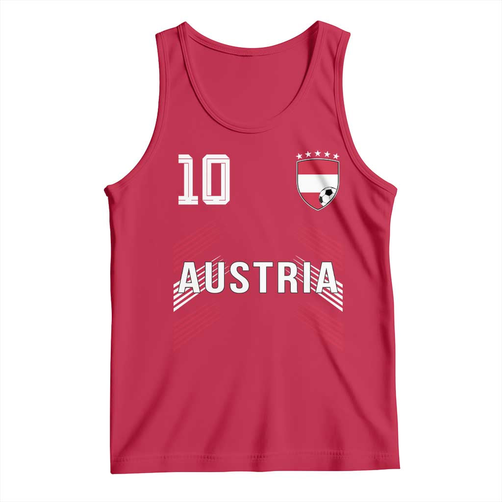 Austria Soccer Sports Graphic Number 10 Jersey Style Tank Top Proud Austrian Football Fans Game Day Pride TS02 Red Print Your Wear