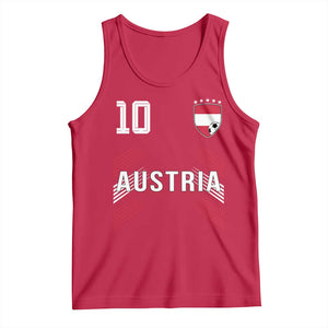 Austria Soccer Sports Graphic Number 10 Jersey Style Tank Top Proud Austrian Football Fans Game Day Pride TS02 Red Print Your Wear