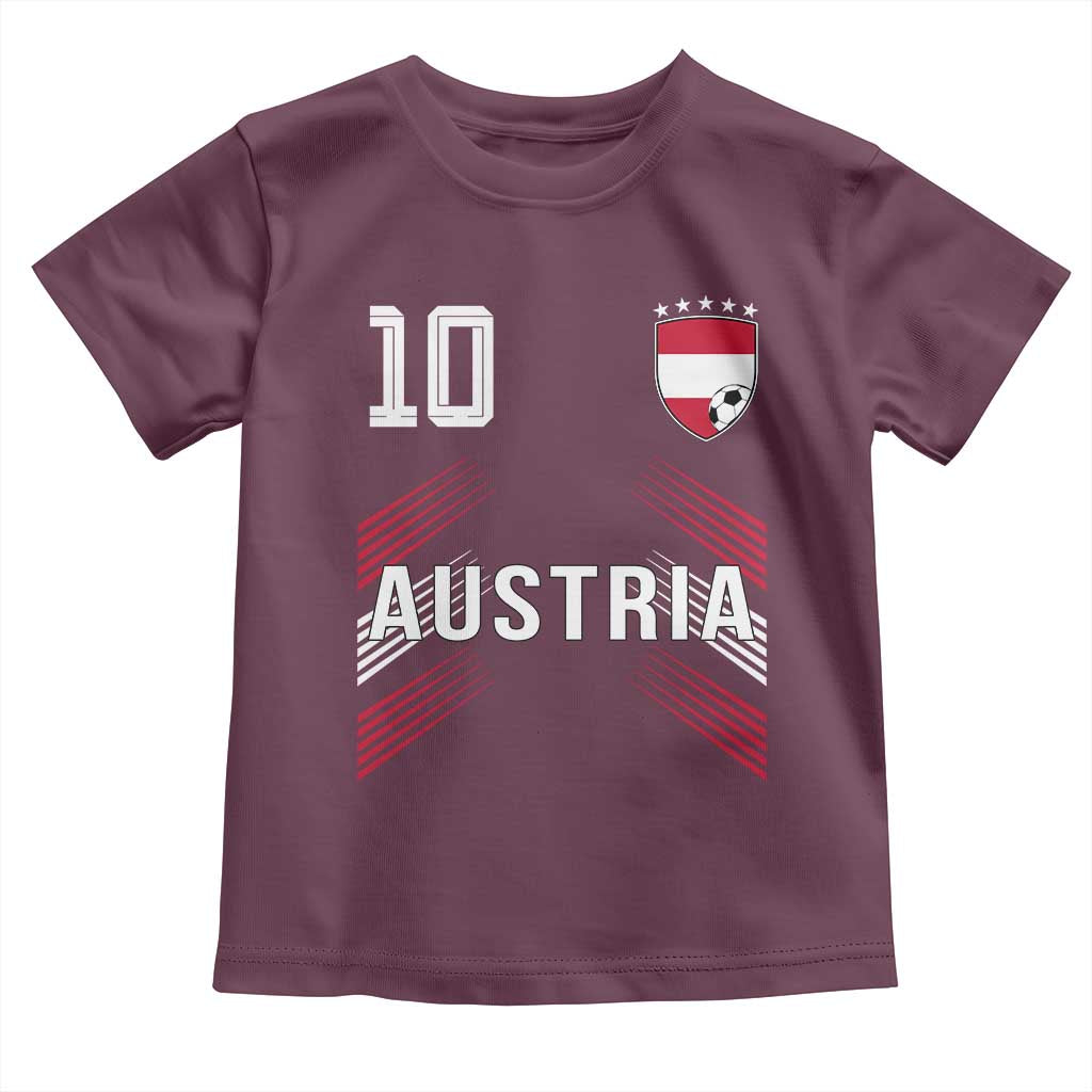 Austria Soccer Sports Graphic Number 10 Jersey Style Toddler T Shirt Proud Austrian Football Fans Game Day Pride TS02 Maroon Print Your Wear