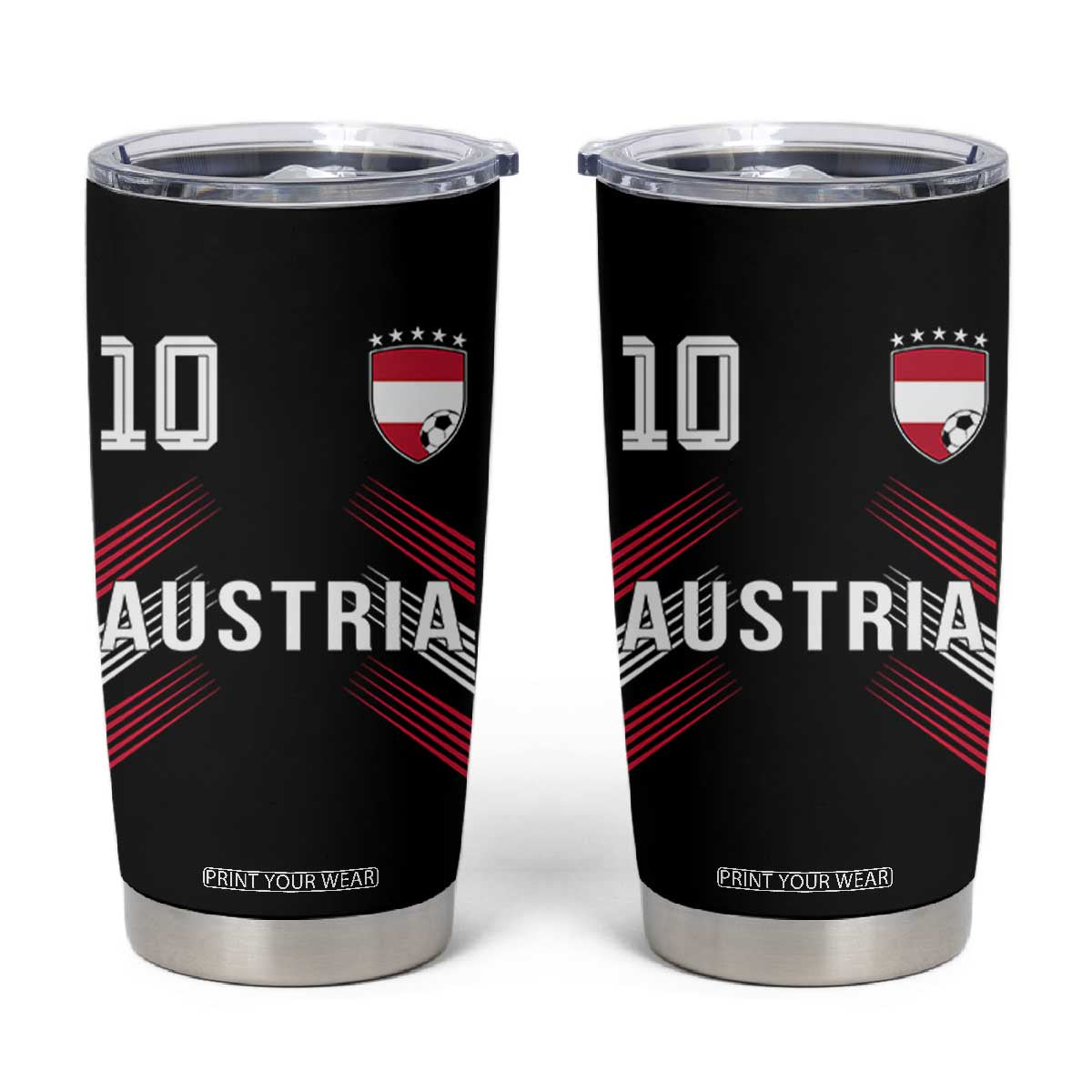 Austria Soccer Sports Graphic Number 10 Jersey Style Tumbler Cup Proud Austrian Football Fans Game Day Pride TS02 Black Print Your Wear