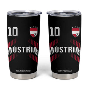 Austria Soccer Sports Graphic Number 10 Jersey Style Tumbler Cup Proud Austrian Football Fans Game Day Pride TS02 Black Print Your Wear
