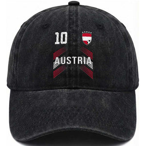 Austria Soccer Sports Graphic Number 10 Jersey Style Washed Cotton Baseball Cap Proud Austrian Football Fans Game Day Pride TS02 Print Your Wear