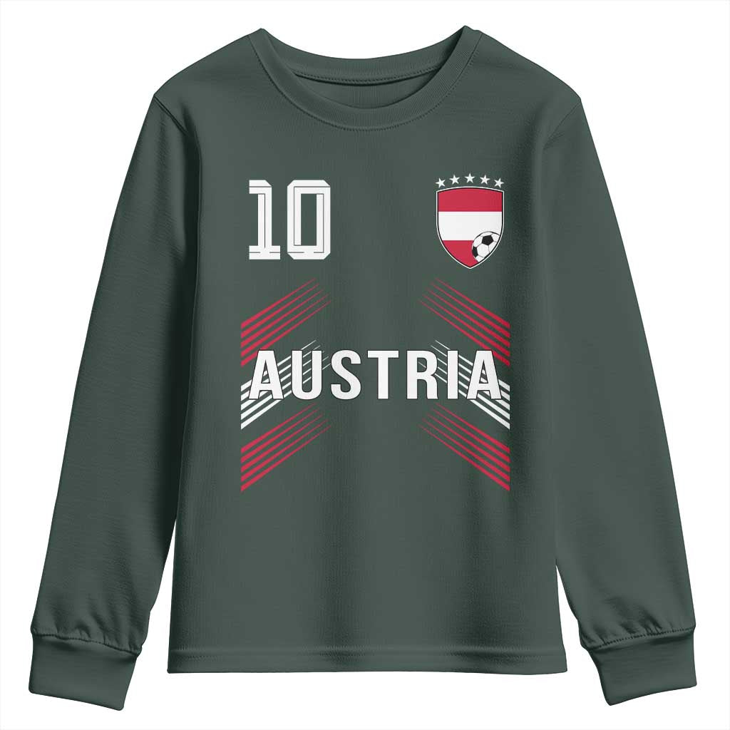 Austria Soccer Sports Graphic Number 10 Jersey Style Youth Sweatshirt Proud Austrian Football Fans Game Day Pride TS02 Dark Forest Green Print Your Wear