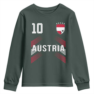 Austria Soccer Sports Graphic Number 10 Jersey Style Youth Sweatshirt Proud Austrian Football Fans Game Day Pride TS02 Dark Forest Green Print Your Wear