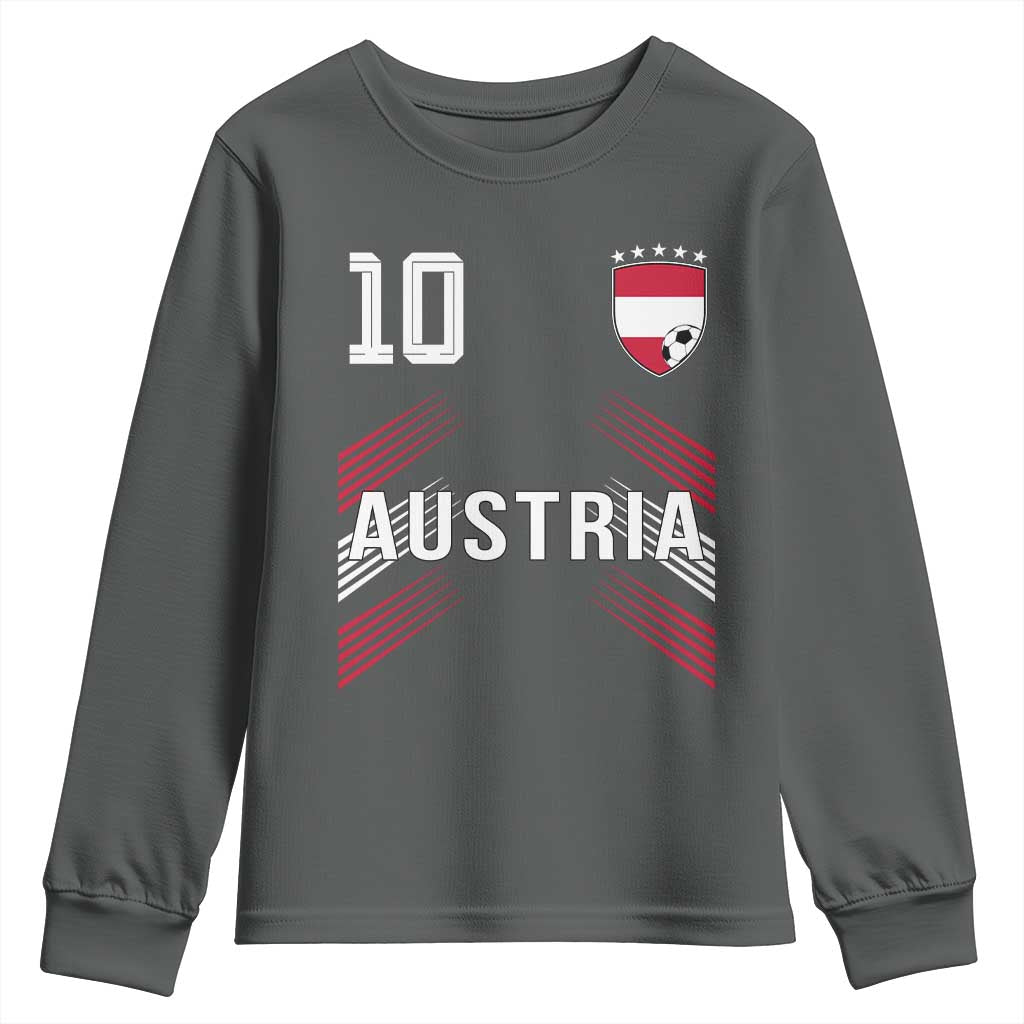Austria Soccer Sports Graphic Number 10 Jersey Style Youth Sweatshirt Proud Austrian Football Fans Game Day Pride TS02 Dark Heather Print Your Wear