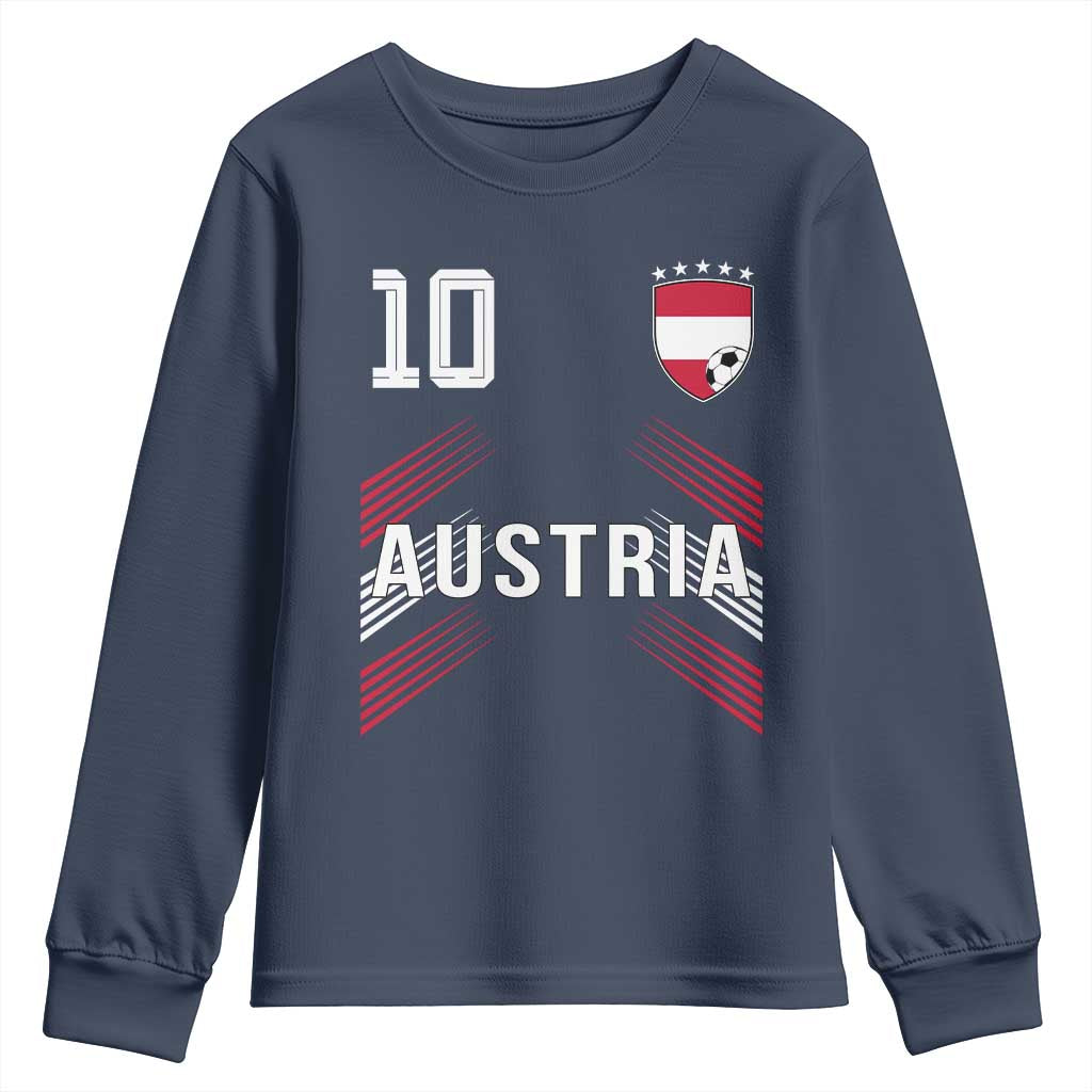 Austria Soccer Sports Graphic Number 10 Jersey Style Youth Sweatshirt Proud Austrian Football Fans Game Day Pride TS02 Navy Print Your Wear