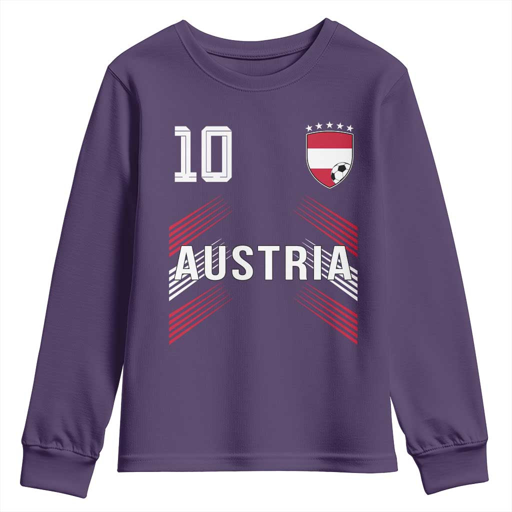 Austria Soccer Sports Graphic Number 10 Jersey Style Youth Sweatshirt Proud Austrian Football Fans Game Day Pride TS02 Purple Print Your Wear
