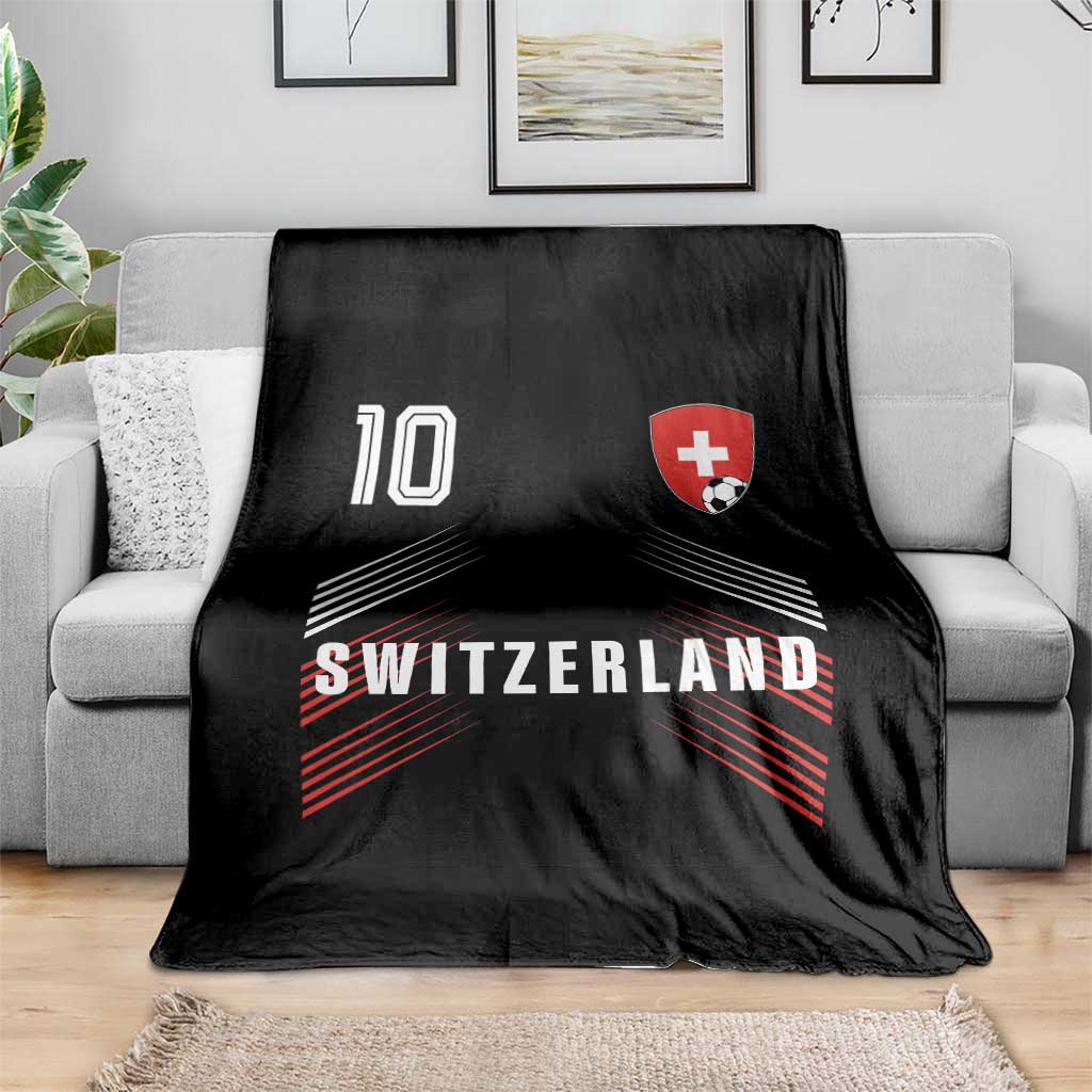 Switzerland Soccer Sports Graphic Number 10 Jersey Style Throw Blanket Proud Swiss Football Fans Game Day Pride TS02 Print Your Wear