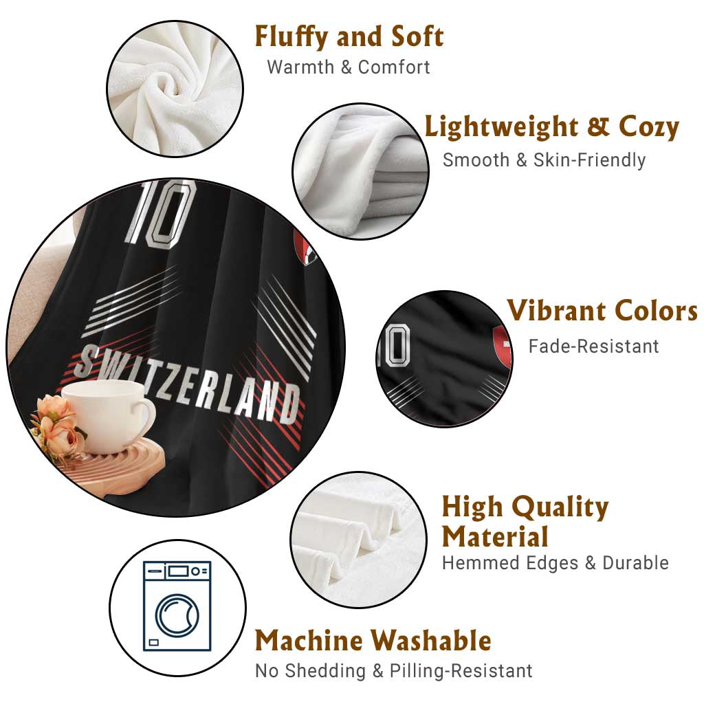 Switzerland Soccer Sports Graphic Number 10 Jersey Style Throw Blanket Proud Swiss Football Fans Game Day Pride TS02 Print Your Wear