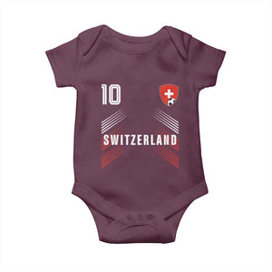 Switzerland Soccer Sports Graphic Number 10 Jersey Style Baby Onesie Proud Swiss Football Fans Game Day Pride TS02 Maroon Print Your Wear