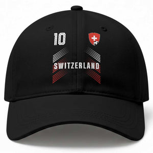 Switzerland Soccer Sports Graphic Number 10 Jersey Style Baseball Cap Proud Swiss Football Fans Game Day Pride TS02 Print Your Wear