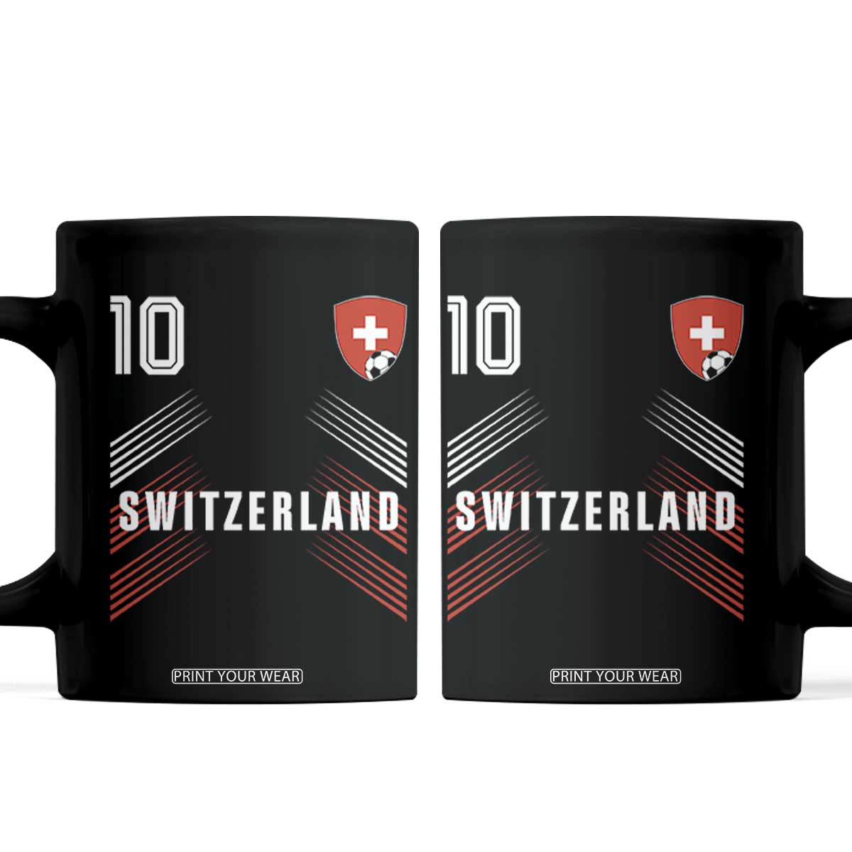 Switzerland Soccer Sports Graphic Number 10 Jersey Style Coffee Mug Proud Swiss Football Fans Game Day Pride TS02 Black Print Your Wear