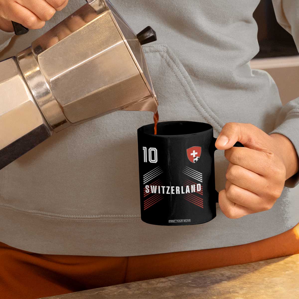 Switzerland Soccer Sports Graphic Number 10 Jersey Style Coffee Mug Proud Swiss Football Fans Game Day Pride TS02 Print Your Wear