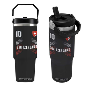 Switzerland Soccer Sports Graphic Number 10 Jersey Style Flip Straw Tumbler Proud Swiss Football Fans Game Day Pride TS02 One Size: 30 oz Black Print Your Wear