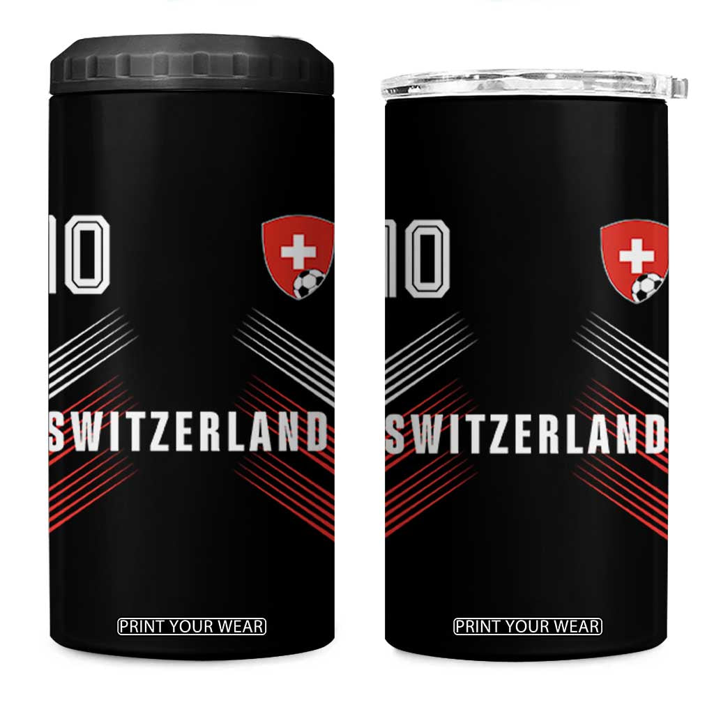Switzerland Soccer Sports Graphic Number 10 Jersey Style 4 in 1 Can Cooler Tumbler Proud Swiss Football Fans Game Day Pride TS02 One Size: 16 oz Black Print Your Wear
