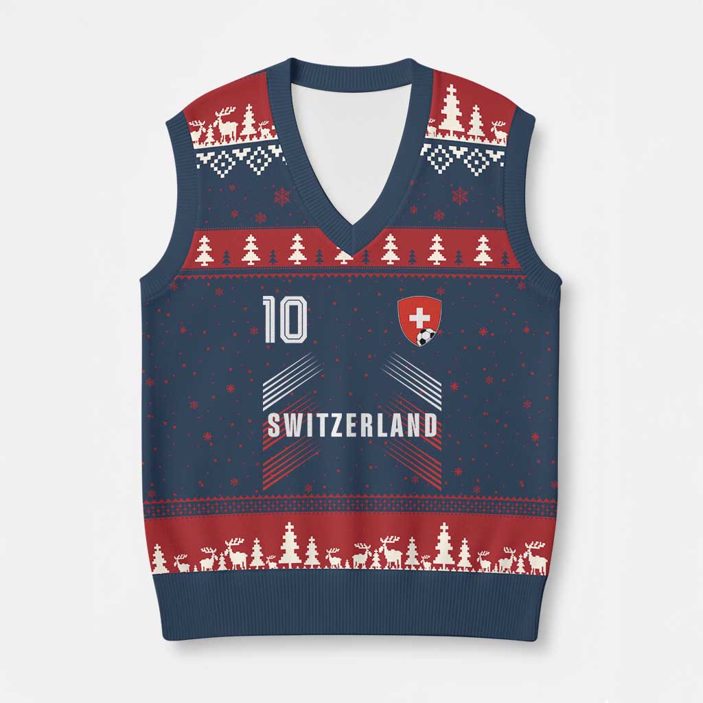 Switzerland Soccer Sports Graphic Number 10 Jersey Style V-Neck Knit Sweater Vest Proud Swiss Football Fans Game Day Pride TS02 Navy Red Print Your Wear