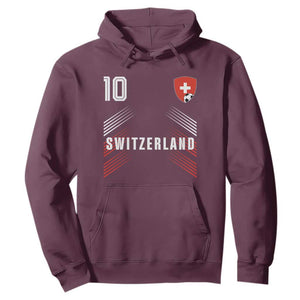 Switzerland Soccer Sports Graphic Number 10 Jersey Style Hoodie Proud Swiss Football Fans Game Day Pride TS02 Maroon Print Your Wear