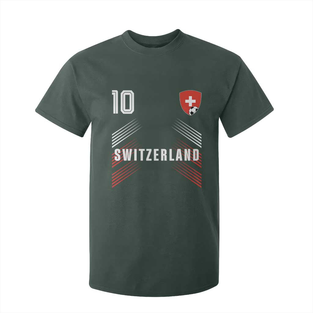 Switzerland Soccer Sports Graphic Number 10 Jersey Style T Shirt For Kid Proud Swiss Football Fans Game Day Pride TS02 Dark Forest Green Print Your Wear
