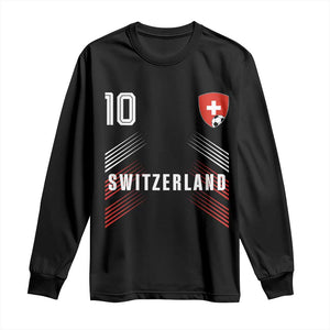 Switzerland Soccer Sports Graphic Number 10 Jersey Style Long Sleeve Shirt Proud Swiss Football Fans Game Day Pride TS02 Black Print Your Wear
