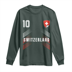 Switzerland Soccer Sports Graphic Number 10 Jersey Style Long Sleeve Shirt Proud Swiss Football Fans Game Day Pride TS02 Dark Forest Green Print Your Wear