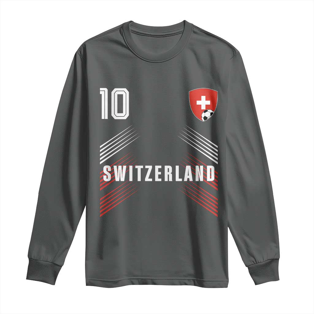 Switzerland Soccer Sports Graphic Number 10 Jersey Style Long Sleeve Shirt Proud Swiss Football Fans Game Day Pride TS02 Dark Heather Print Your Wear