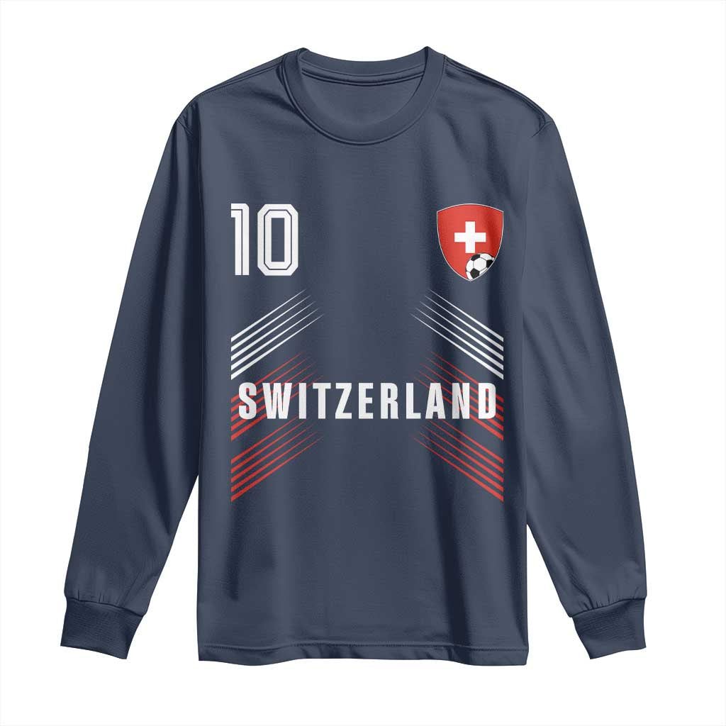 Switzerland Soccer Sports Graphic Number 10 Jersey Style Long Sleeve Shirt Proud Swiss Football Fans Game Day Pride TS02 Navy Print Your Wear