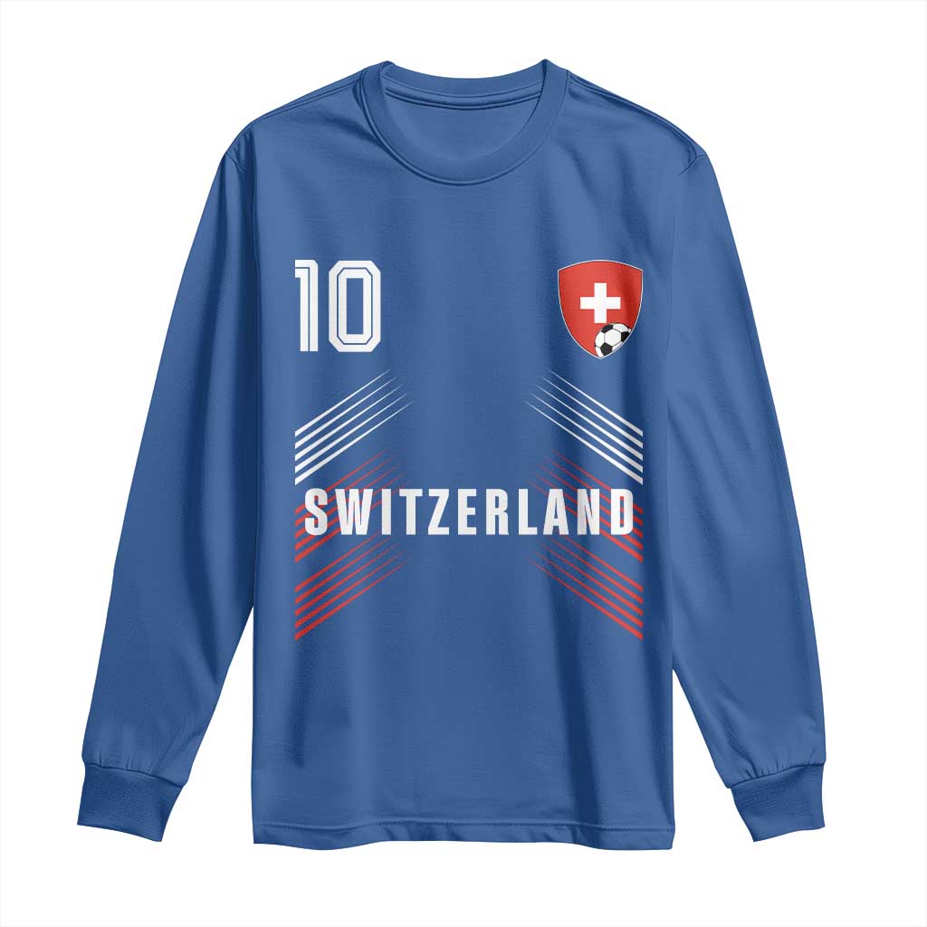 Switzerland Soccer Sports Graphic Number 10 Jersey Style Long Sleeve Shirt Proud Swiss Football Fans Game Day Pride TS02 Royal Blue Print Your Wear