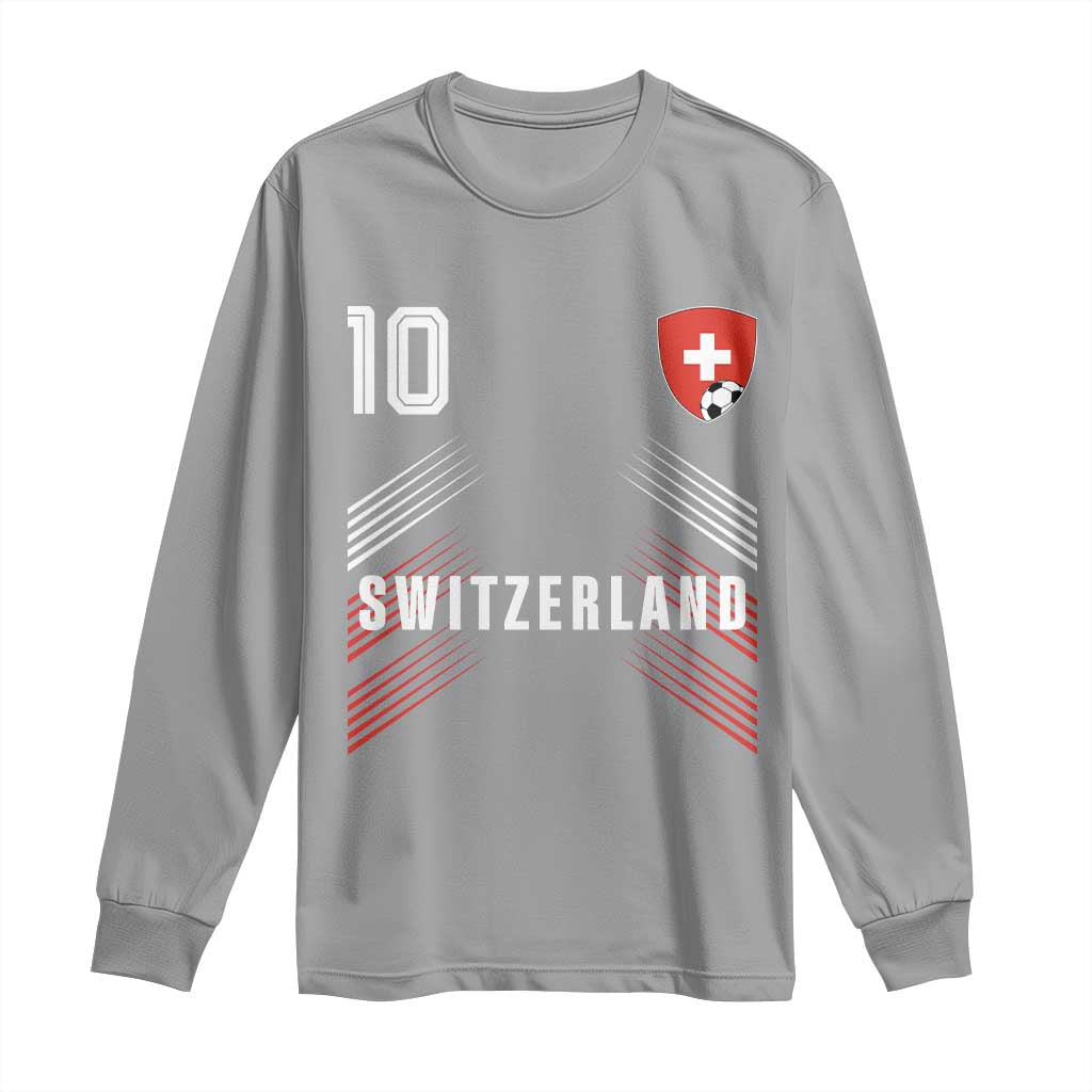 Switzerland Soccer Sports Graphic Number 10 Jersey Style Long Sleeve Shirt Proud Swiss Football Fans Game Day Pride TS02 Sport Gray Print Your Wear