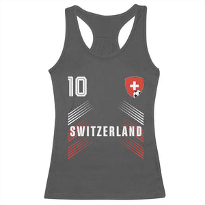 Switzerland Soccer Sports Graphic Number 10 Jersey Style Racerback Tank Top Proud Swiss Football Fans Game Day Pride TS02 Dark Heather Print Your Wear