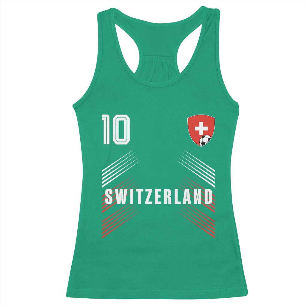 Switzerland Soccer Sports Graphic Number 10 Jersey Style Racerback Tank Top Proud Swiss Football Fans Game Day Pride TS02 Irish Green Print Your Wear