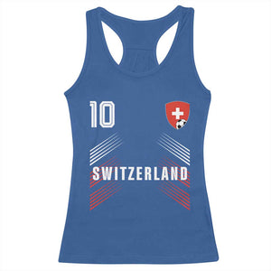 Switzerland Soccer Sports Graphic Number 10 Jersey Style Racerback Tank Top Proud Swiss Football Fans Game Day Pride TS02 Royal Blue Print Your Wear