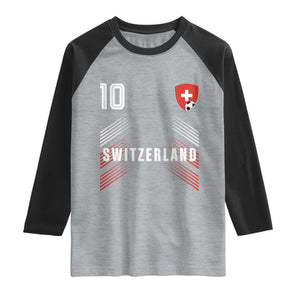 Switzerland Soccer Sports Graphic Number 10 Jersey Style Raglan Shirt Proud Swiss Football Fans Game Day Pride TS02 Heather Gray Black Print Your Wear