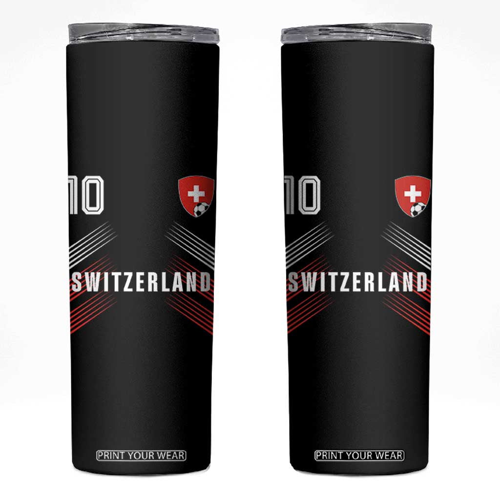 Switzerland Soccer Sports Graphic Number 10 Jersey Style Skinny Tumbler Proud Swiss Football Fans Game Day Pride TS02 Black Print Your Wear