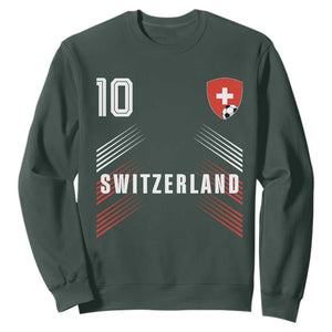 Switzerland Soccer Sports Graphic Number 10 Jersey Style Sweatshirt Proud Swiss Football Fans Game Day Pride TS02 Dark Forest Green Print Your Wear