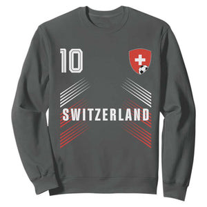 Switzerland Soccer Sports Graphic Number 10 Jersey Style Sweatshirt Proud Swiss Football Fans Game Day Pride TS02 Dark Heather Print Your Wear