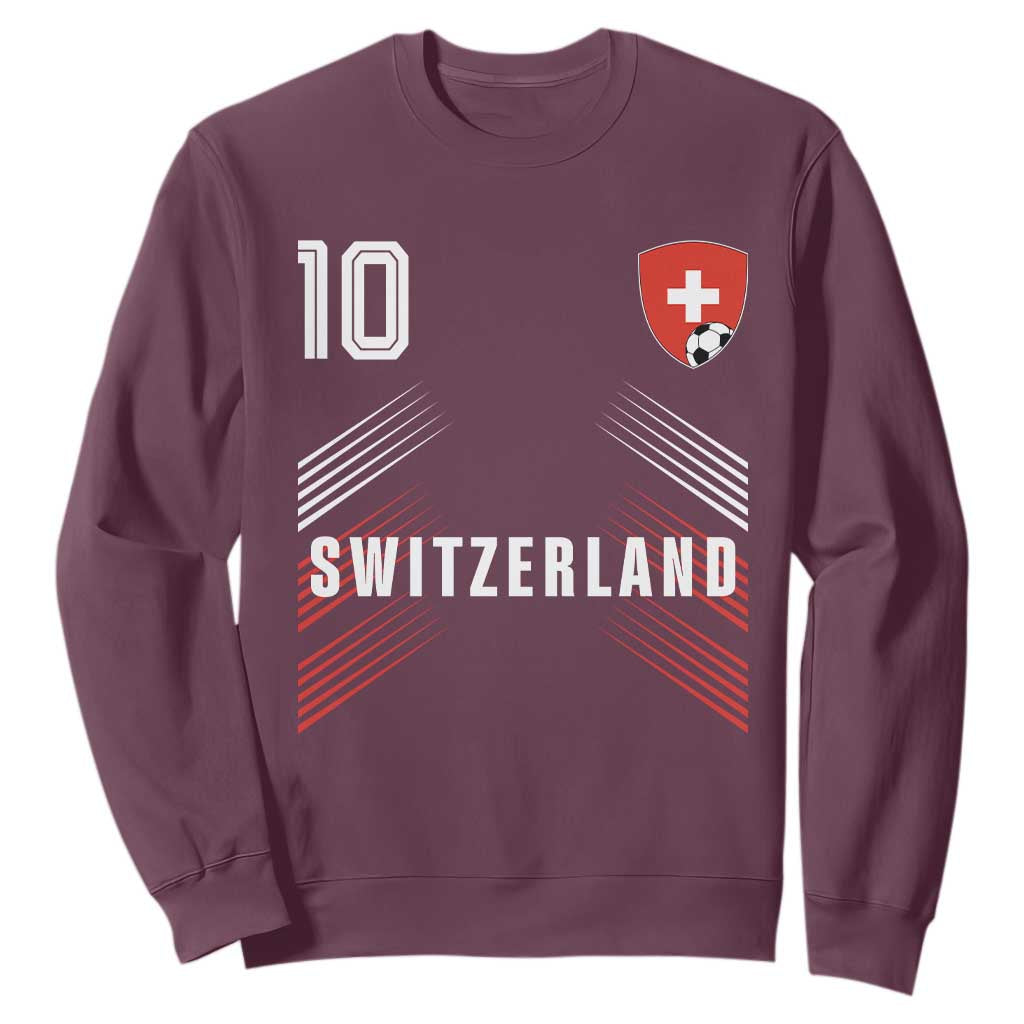 Switzerland Soccer Sports Graphic Number 10 Jersey Style Sweatshirt Proud Swiss Football Fans Game Day Pride TS02 Maroon Print Your Wear