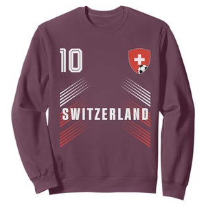 Switzerland Soccer Sports Graphic Number 10 Jersey Style Sweatshirt Proud Swiss Football Fans Game Day Pride TS02 Maroon Print Your Wear