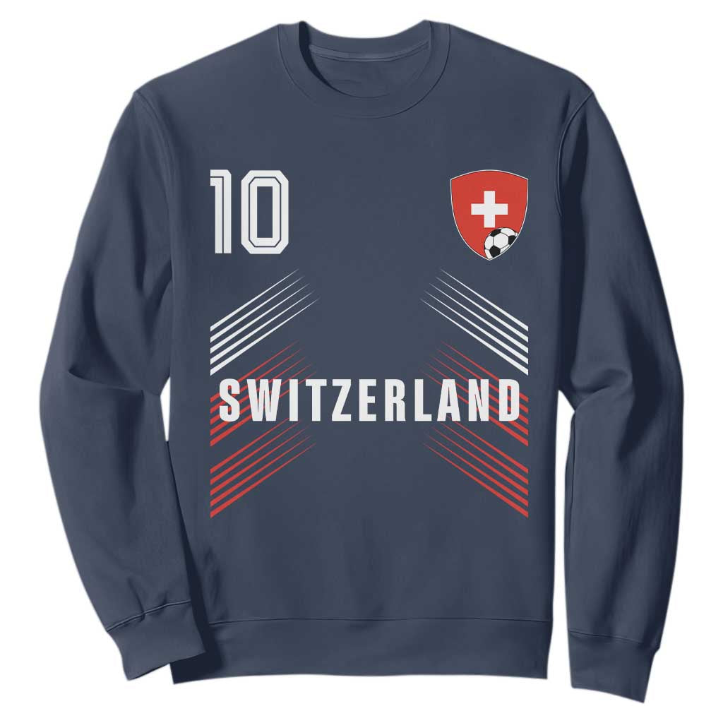 Switzerland Soccer Sports Graphic Number 10 Jersey Style Sweatshirt Proud Swiss Football Fans Game Day Pride TS02 Navy Print Your Wear