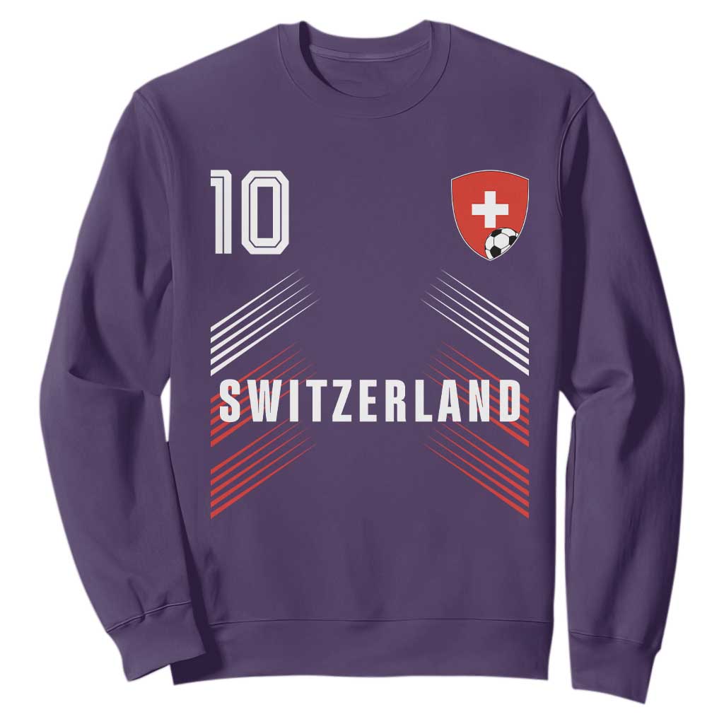 Switzerland Soccer Sports Graphic Number 10 Jersey Style Sweatshirt Proud Swiss Football Fans Game Day Pride TS02 Purple Print Your Wear