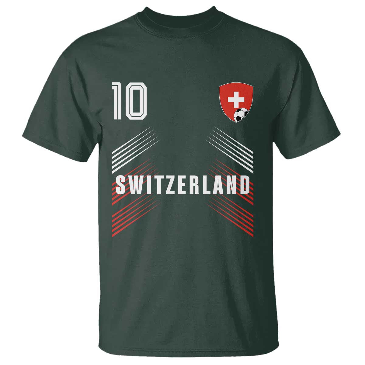 Switzerland Soccer Sports Graphic Number 10 Jersey Style T Shirt Proud Swiss Football Fans Game Day Pride TS02 Dark Forest Green Print Your Wear