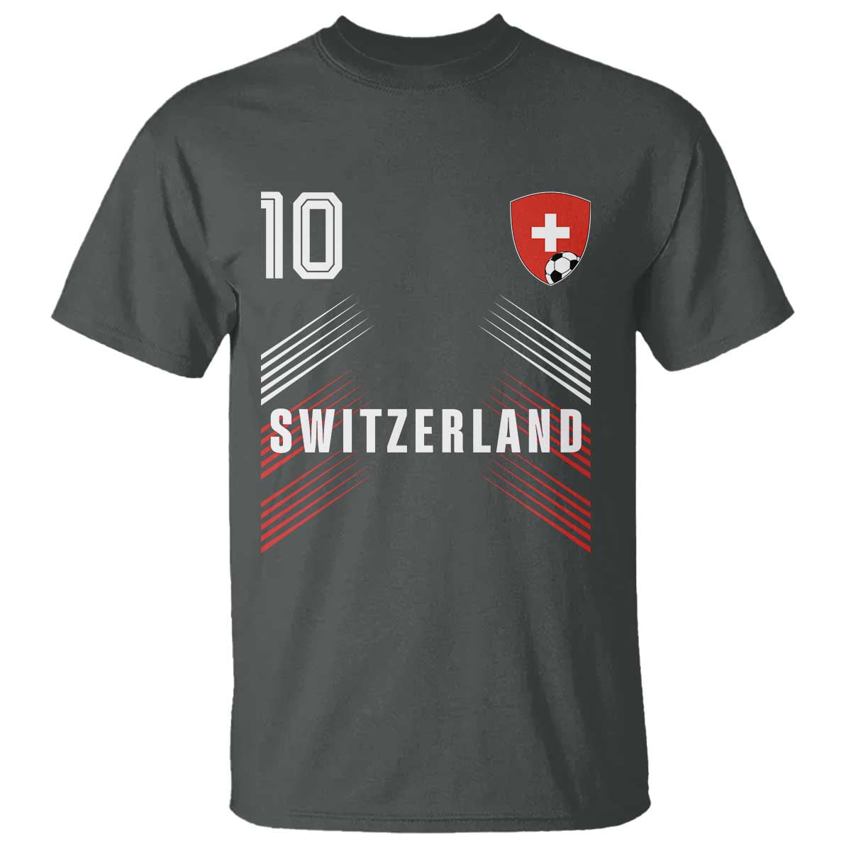 Switzerland Soccer Sports Graphic Number 10 Jersey Style T Shirt Proud Swiss Football Fans Game Day Pride TS02 Dark Heather Print Your Wear
