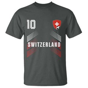 Switzerland Soccer Sports Graphic Number 10 Jersey Style T Shirt Proud Swiss Football Fans Game Day Pride TS02 Dark Heather Print Your Wear