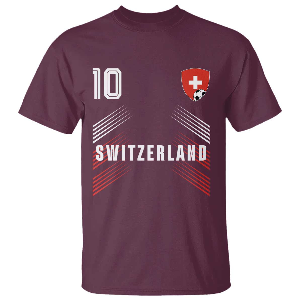 Switzerland Soccer Sports Graphic Number 10 Jersey Style T Shirt Proud Swiss Football Fans Game Day Pride TS02 Maroon Print Your Wear