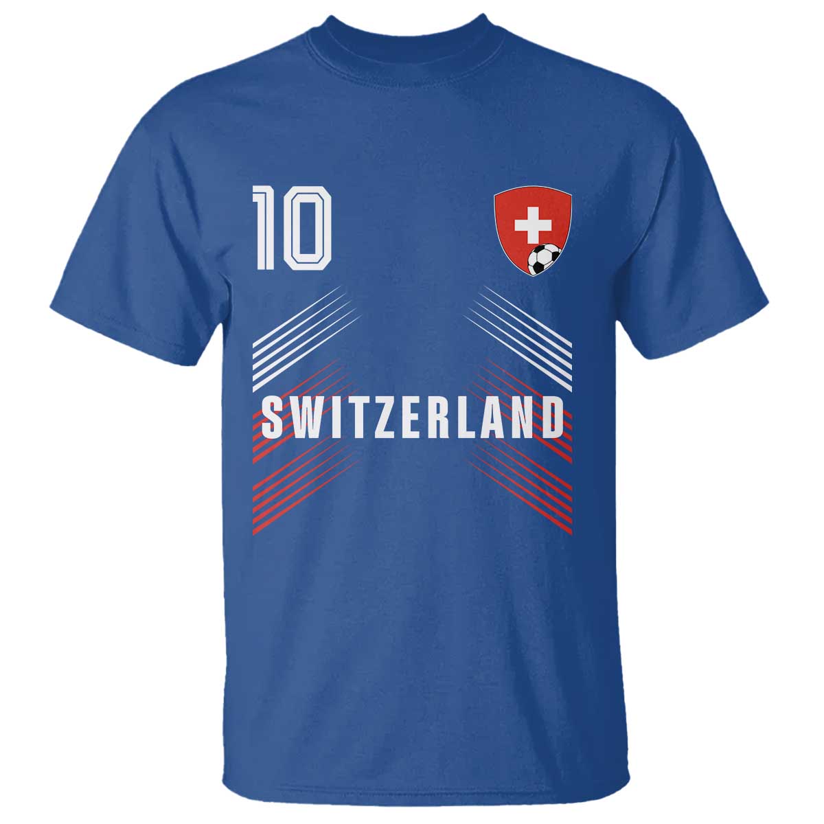 Switzerland Soccer Sports Graphic Number 10 Jersey Style T Shirt Proud Swiss Football Fans Game Day Pride TS02 Royal Blue Print Your Wear