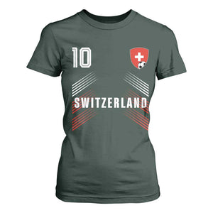 Switzerland Soccer Sports Graphic Number 10 Jersey Style T Shirt For Women Proud Swiss Football Fans Game Day Pride TS02 Dark Forest Green Print Your Wear