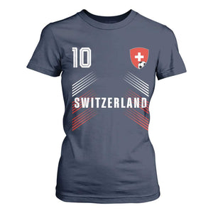 Switzerland Soccer Sports Graphic Number 10 Jersey Style T Shirt For Women Proud Swiss Football Fans Game Day Pride TS02 Navy Print Your Wear